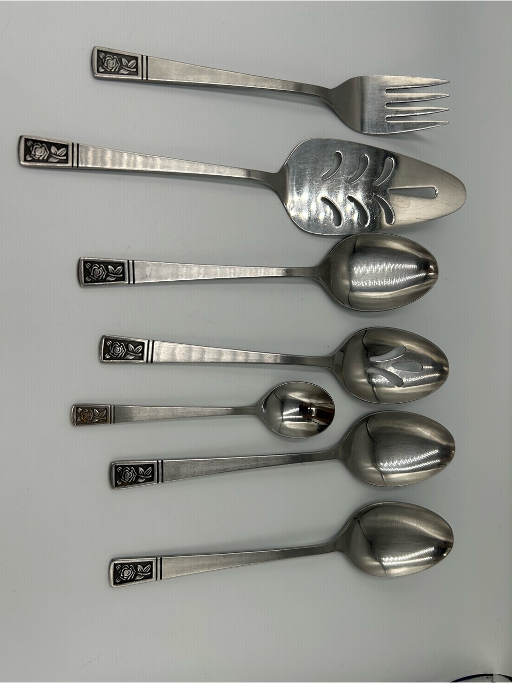 Vintage National Stainless Steel Serving Spoon and Flatware Set Laureen Pattern